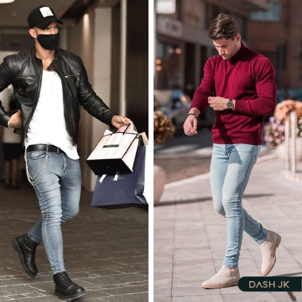 Giày boots nam mix quần skinny Jeans