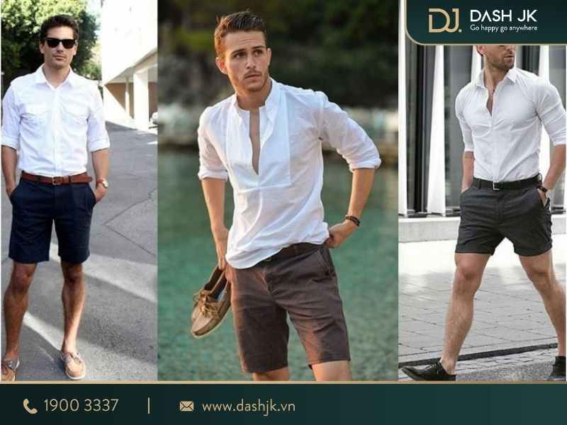 phối đồ quần short áo sơ mi