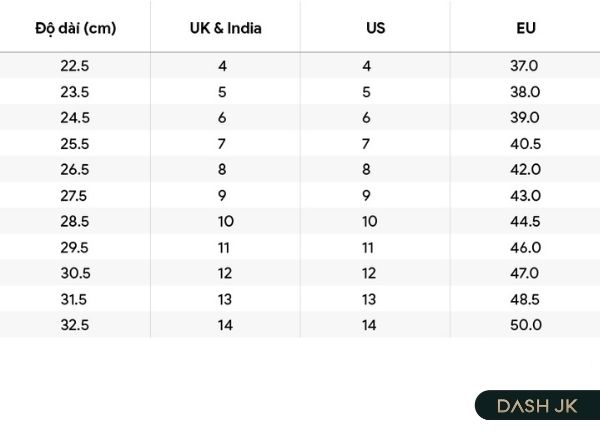 Bảng size dép Adidas nam