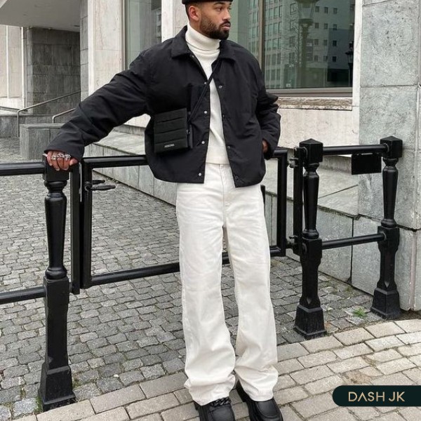 Phối đồ thời trang nam công sở với áo len cao cổ và Bomber