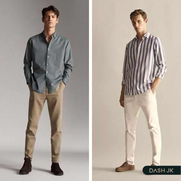Áo sơ mi nam form rộng phối cùng quần Chinos