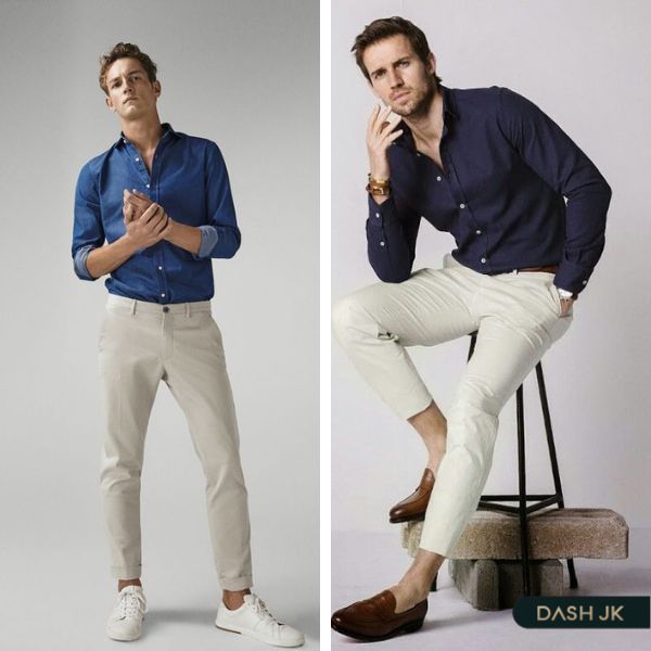 Áo sơ mi rộng nam cùng với quần kaki