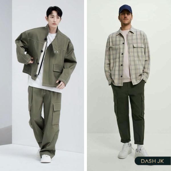 Áo sơ mi form rộng với cargo pants