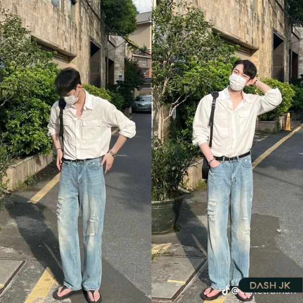 Chiếc sơ mi rộng kèm thắt lưng
