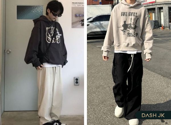 Áo hoodie và quần kaki