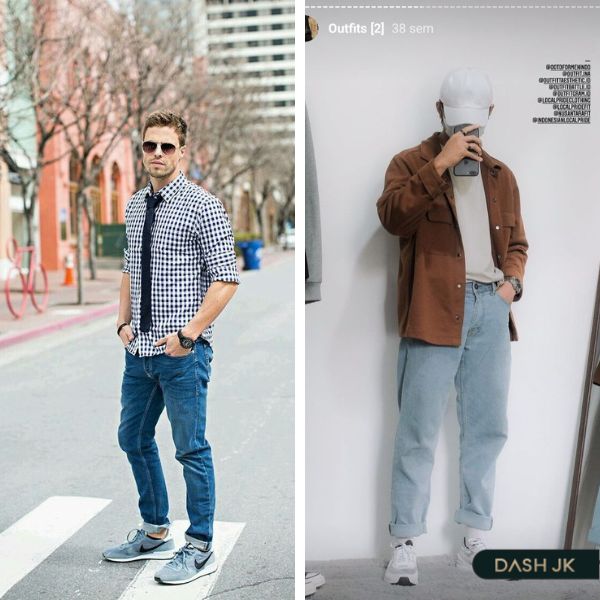Phối áo sơ mi dáng rộng và quần Jeans