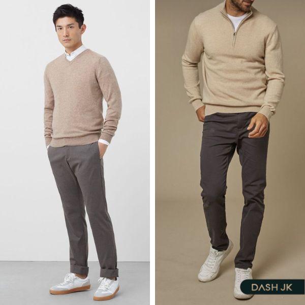 Phối đồ đông cho nam với áo sweater và quần Chinos