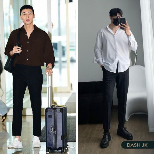 Phối áo sơ mi form rộng với quần Âu