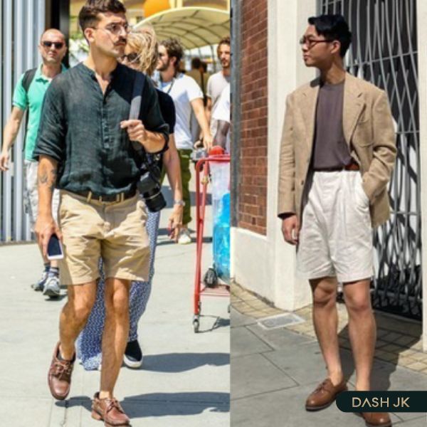 Giày da nâu và quần short năng động