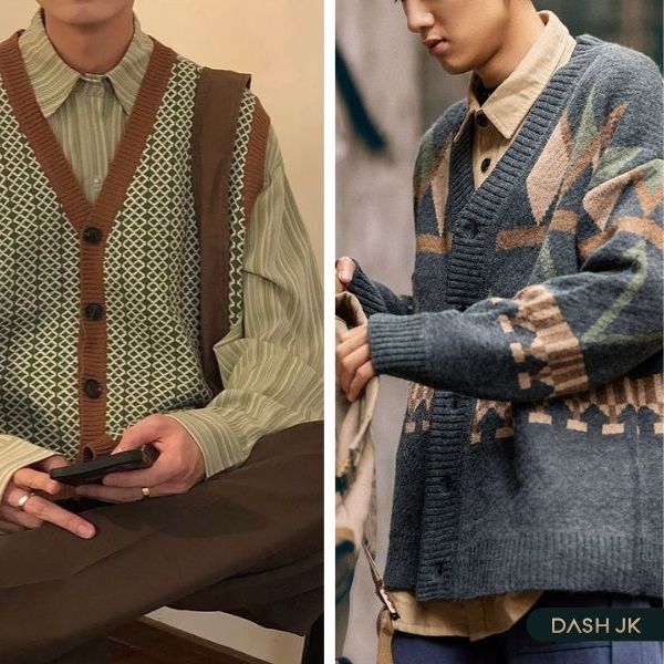 Phối đồ nam vintage với áo cardigan