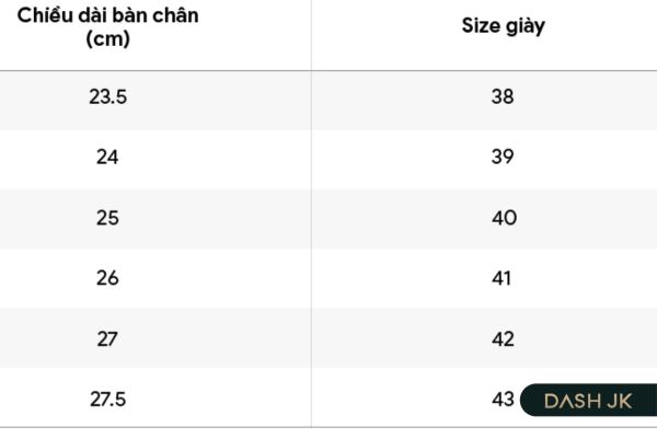 Size giày Bitis Nam