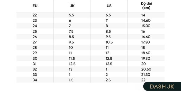 Bảng quy đổi size giày Converse cho trẻ em