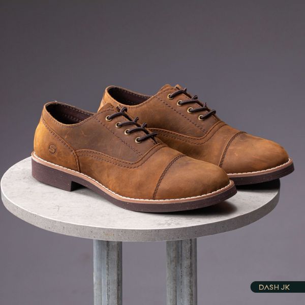 Giày tây nam Oxford Cap Toe da lộn mũi tròn