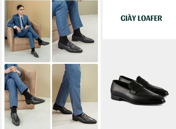 Phối đồ giày tây màu đen Loafer cùng suit màu trầm phong cách tổng tài