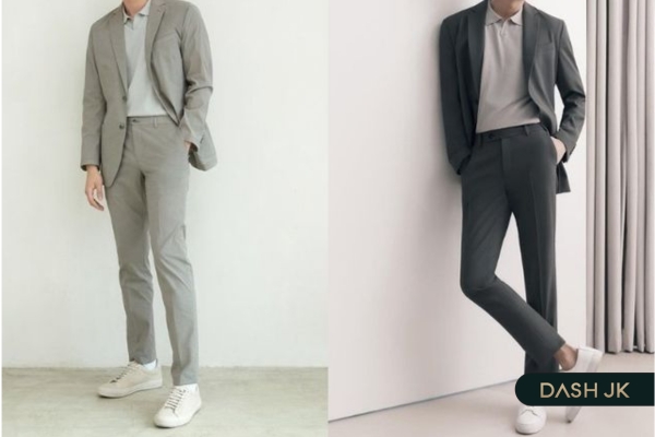 Set đồ đi cưới cho nam áo Blazer, quần chinos, giày sneaker trẻ trung 