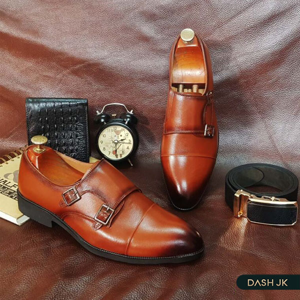 Mẫu giày lễ phục nam Monkstrap nâu bò lịch lãm đi dự khai trương