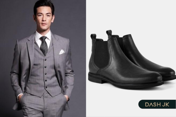 Trang phục đi dự đám cưới cho nam suit cùng chelsea boot sành điệu